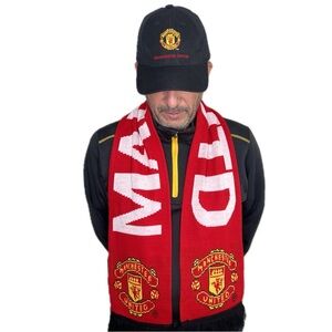 ManU Hat Scarf Fan Lot Manchester United FC Football Club Soccer Black Red